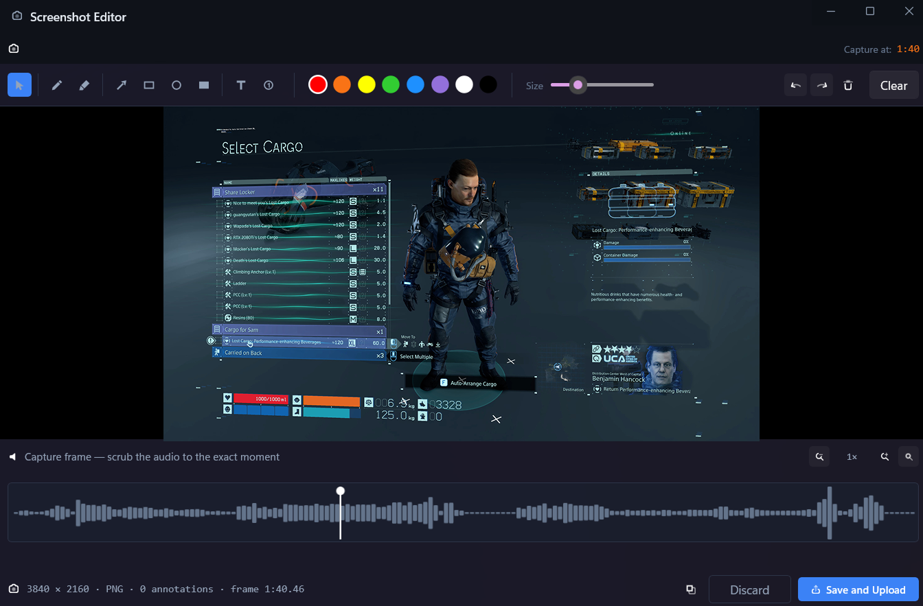 Screenshot editor annotating a captured frame